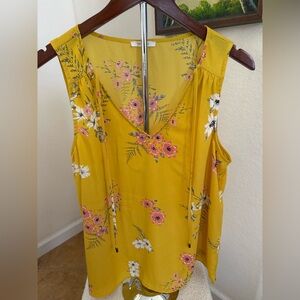 Maurices Yellow Floral Sleeveless Blouse